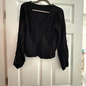 Abercrombie & Fitch Black V-Neck Button-Front Blouse